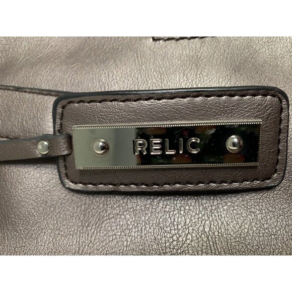 Relic Women Purse Taupe Faux Leather Magenta Flower Applique Boho Metallic Fairy - Picture 3 of 9